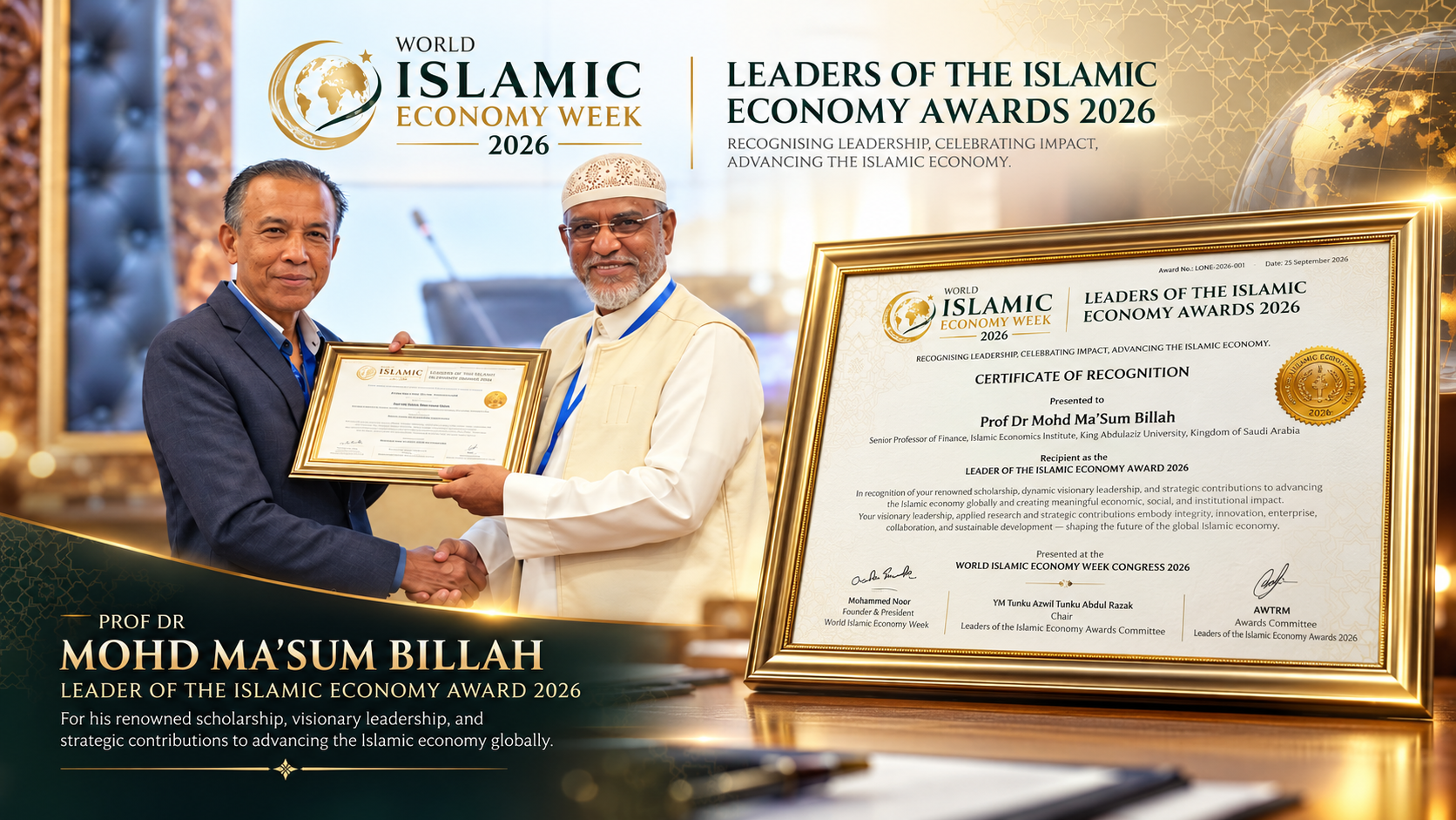 Prof Dr Mohd Ma’Sum Billah Honoured with Leader of the Islamic Economy Award 2026
